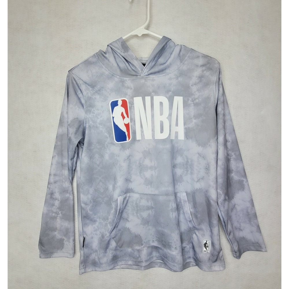 NBA Brand Youth Sz L (14-16) Performance‎ Hooded Long Sleeve Shirt Gray White